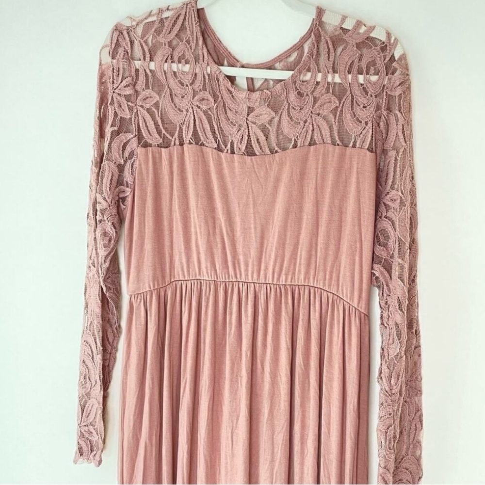 Pinkblush Mauve Lace Sleeve Maxi Dress - Picture 10 of 13